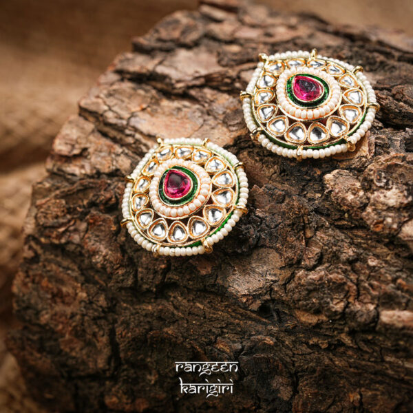 Teardrop Kundan Stud Earrings KE-05P, Women Kundan Earrings