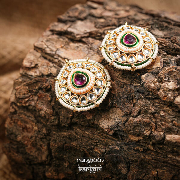 Teardrop Kundan Stud Earrings KE-05PU, Women Kundan Earrings