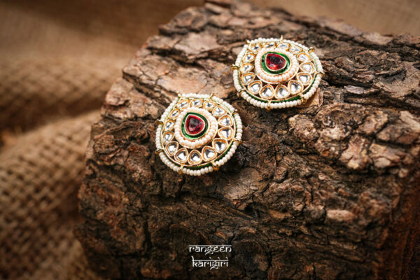 Teardrop Kundan Stud Earrings KE-05R, Women Kundan Earrings