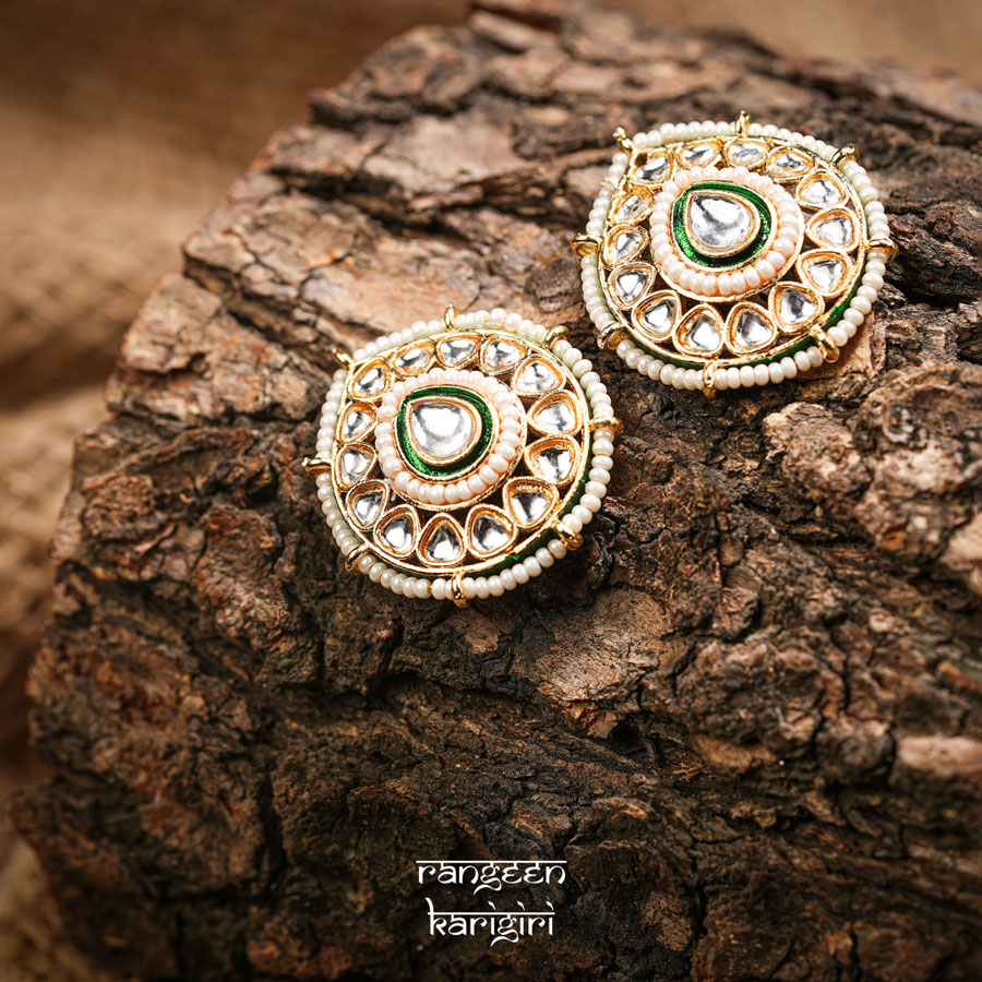 Teardrop Kundan Stud Earrings KE-05W Teardrop Kundan Stud Earrings KE-05W, Women Kundan Earrings