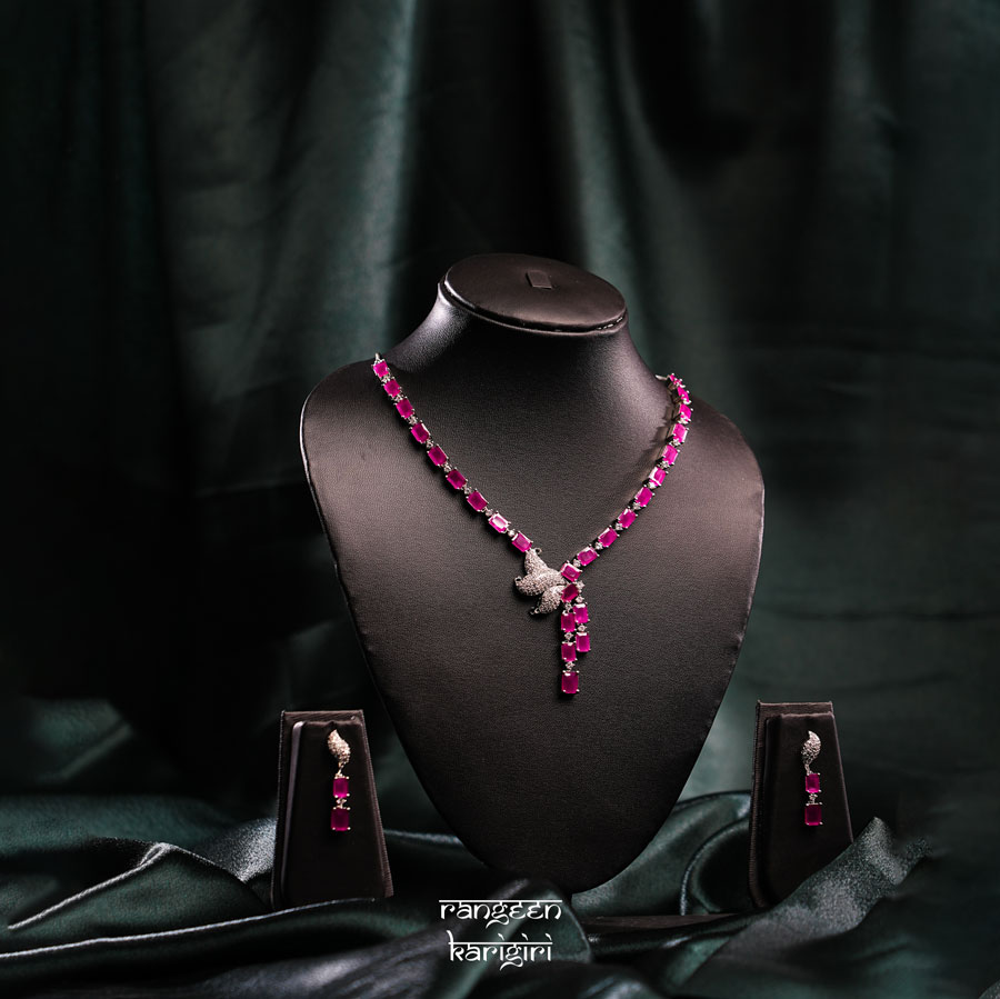 Trishya Bloom American Diamond Necklace Set NAD-04P Trishya Bloom American Diamond Necklace Set NAD-04P, American Diamond Necklace