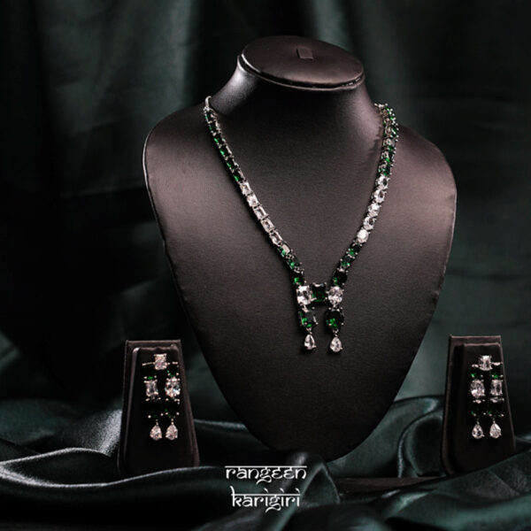 Double Tear Drop American Diamond Necklace Set, artificial jewellery set