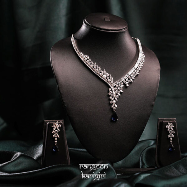 Tear Drop American Diamond Necklace Set, American Diamond Necklace