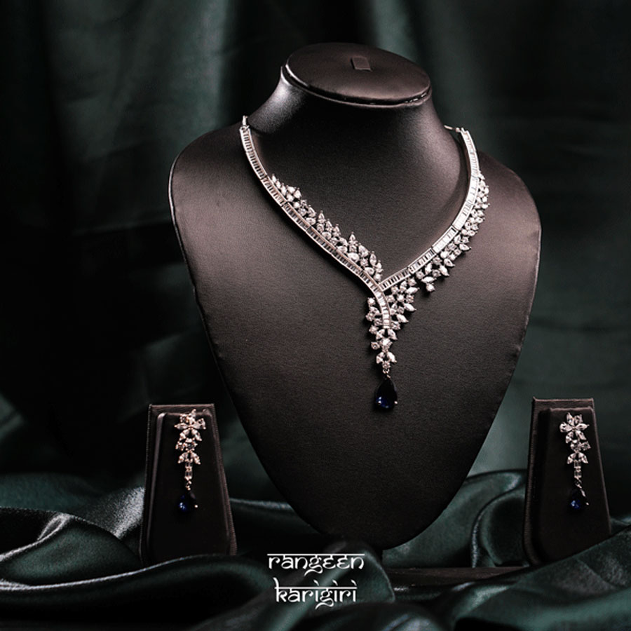 Tear Drop American Diamond Necklace Set NAD-02 Tear Drop American Diamond Necklace Set, American Diamond Necklace