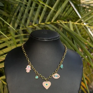 Pink Evil Eye Stainless Steel Charms Neckpiece NS-14