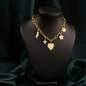 Heart Pearl Stainless Steel Charm Neckpiece NS-11